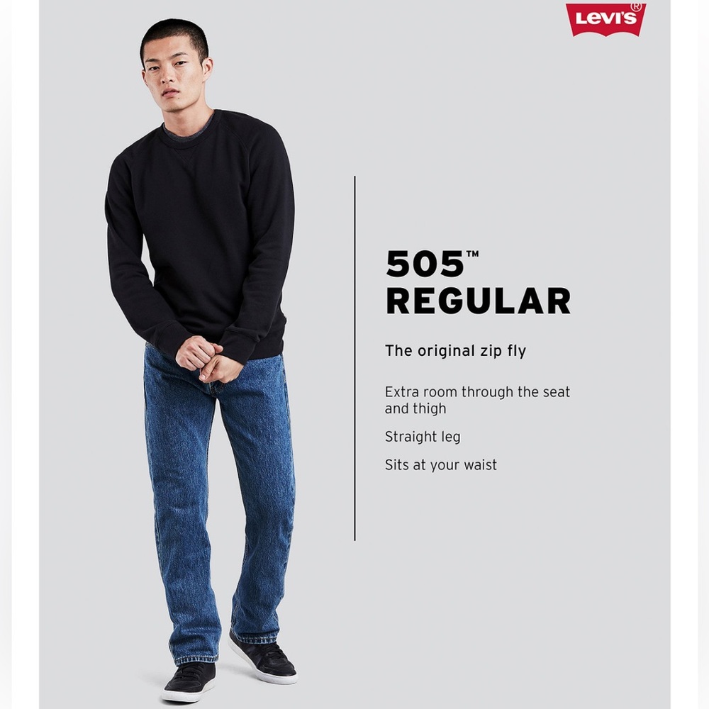 Levi’s® Men's 505™ Straight Regular Fit Jeans in Medium Stonewash - 31 x 30